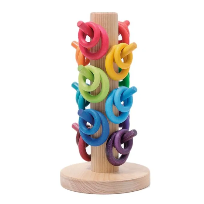 Organizador de madera para encajar y clasificar aros colores arcoíris - Grimm's