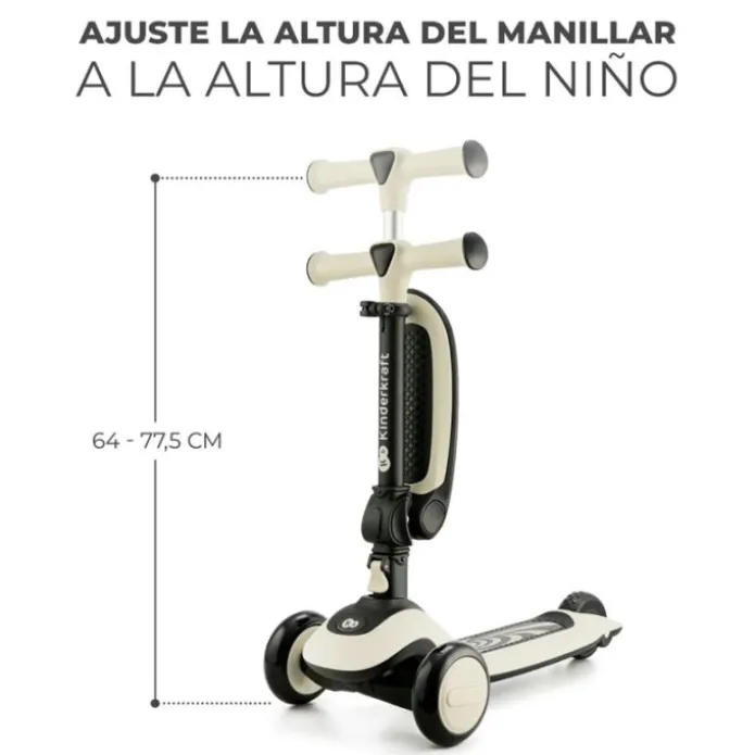 Patinete evolutivo 2 en 1 Halley blanco piedra con luces - Kinderkraft