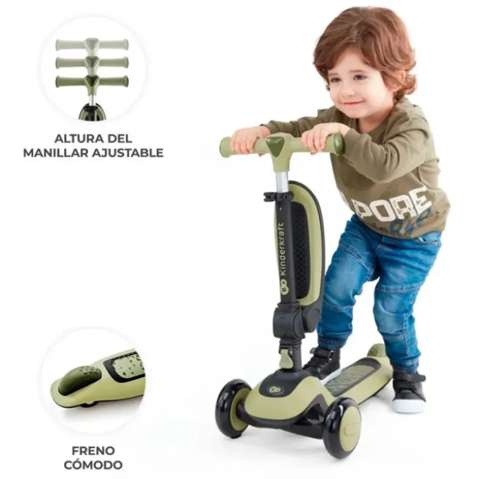 Patinete evolutivo 2 en 1 Halley blanco piedra con luces - Kinderkraft