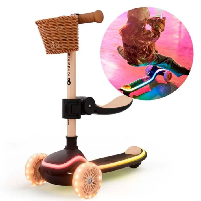 Patinete evolutivo 2 en 1 Raket Up beige con luces y cesta - Kinderkraft