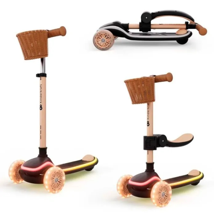 Patinete evolutivo 2 en 1 Raket Up beige con luces y cesta - Kinderkraft