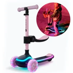 Patinete evolutivo 2 en 1 Raket Up rosa con luces - Kinderkraft