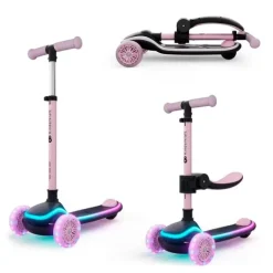 Patinete evolutivo 2 en 1 Raket Up rosa con luces - Kinderkraft