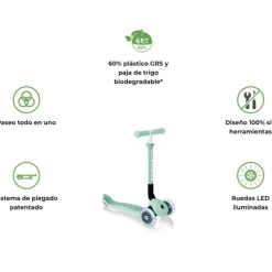 Patinete plegable Junior Foldable Eco verde menta con luces - Globber