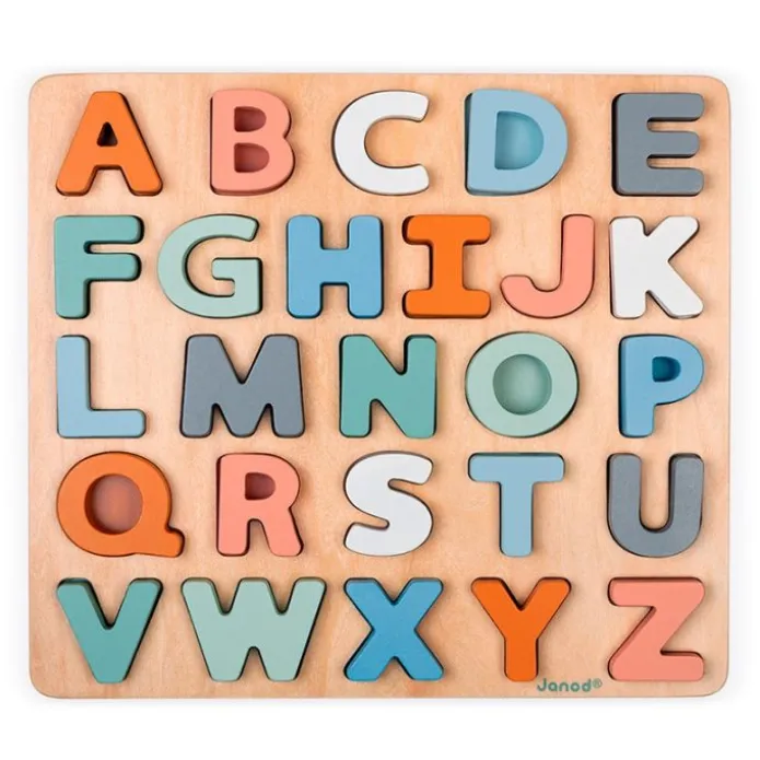 Pizarra de madera reversible y encajable de letras mayúsculas 27 piezas - Janod