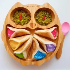 Plato búho con ventosa verde - Madera de Bambú - Eco Rascals