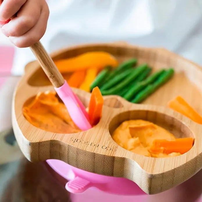 Plato búho con ventosa verde - Madera de Bambú - Eco Rascals