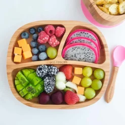 Plato con ventosa verde - Madera de Bambú - Eco Rascals