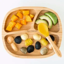 Plato con ventosa verde - Madera de Bambú - Eco Rascals