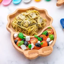 Plato dinosaurio con ventosa verde - Madera de Bambú - Eco Rascals
