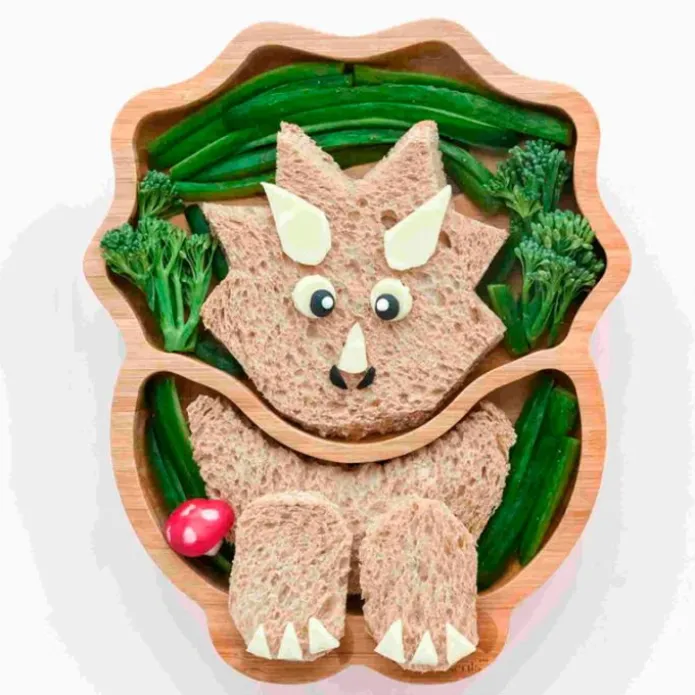 Plato dinosaurio con ventosa verde - Madera de Bambú - Eco Rascals