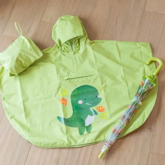 Poncho impermeable verde dinosaurio - Sassi