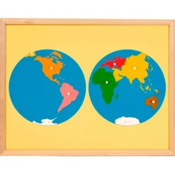 Puzle de madera del mundo continentes con marco - Montessori