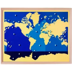 Puzle de madera de los mares y oceános con marco - Montessori