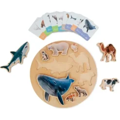 Puzle de madera encajable animales distintos hábitat y tarjetas - Andreu Toys