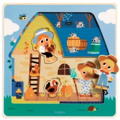 Puzle de madera encajable 3 niveles Chez Moo - Djeco