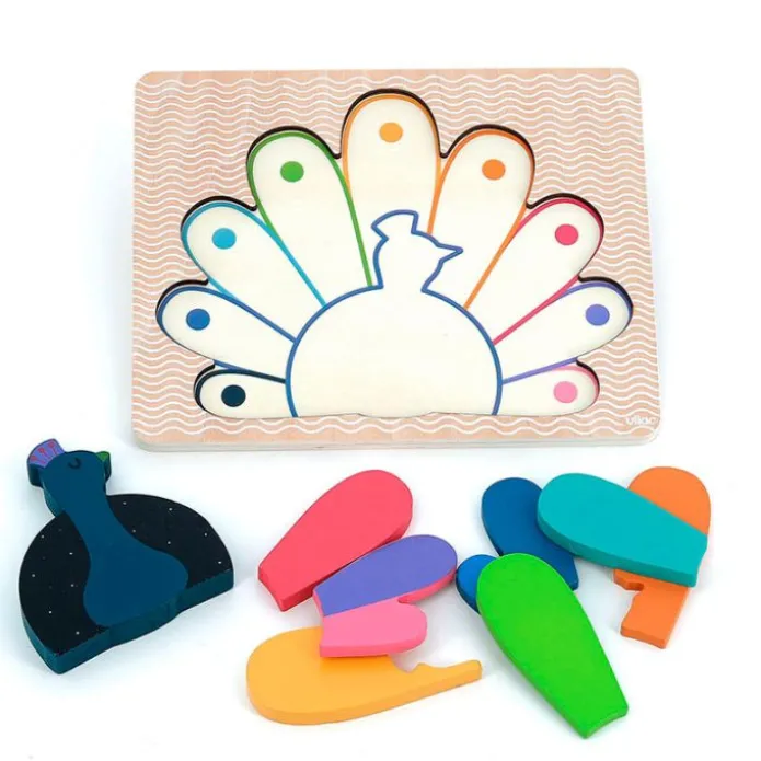 Puzle de madera encajable Pavo Real - Vilac