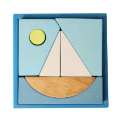 Puzle de madera y set de construcción Barco azul - Grimm's