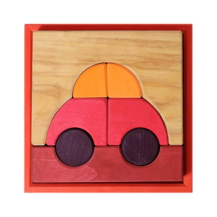 Puzle de madera y set de construcción Coche rojo - Grimm's