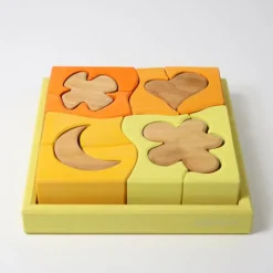 Puzle de madera y set de construcción Símbolos amarillo - Grimm's