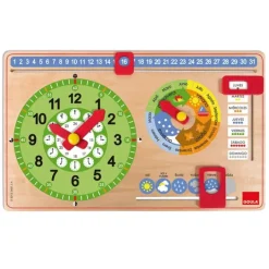 Reloj y calendario escolar de madera rectangular - Goula