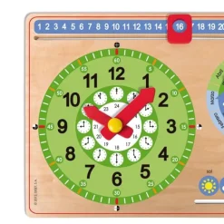 Reloj y calendario escolar de madera rectangular - Goula