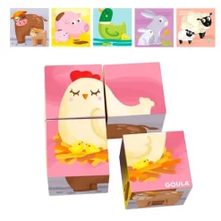 Rompecabezas con 4 cubos Animales de la granja - Goula