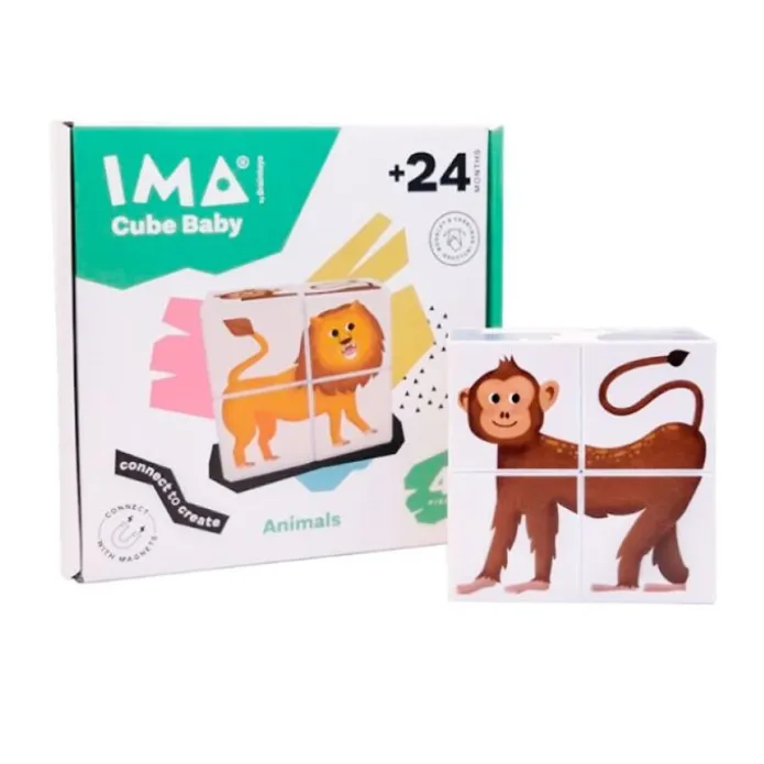 Rompecabezas con 4 cubos magnéticos Animales salvajes Ima Cube Baby - Braintoys