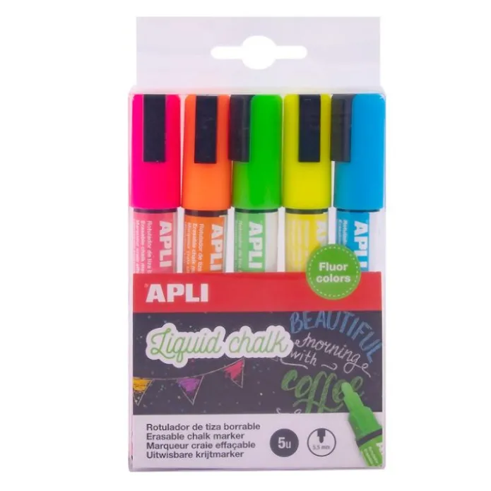 Rotuladores de tiza líquida borrable colores flúor (5) - Apli