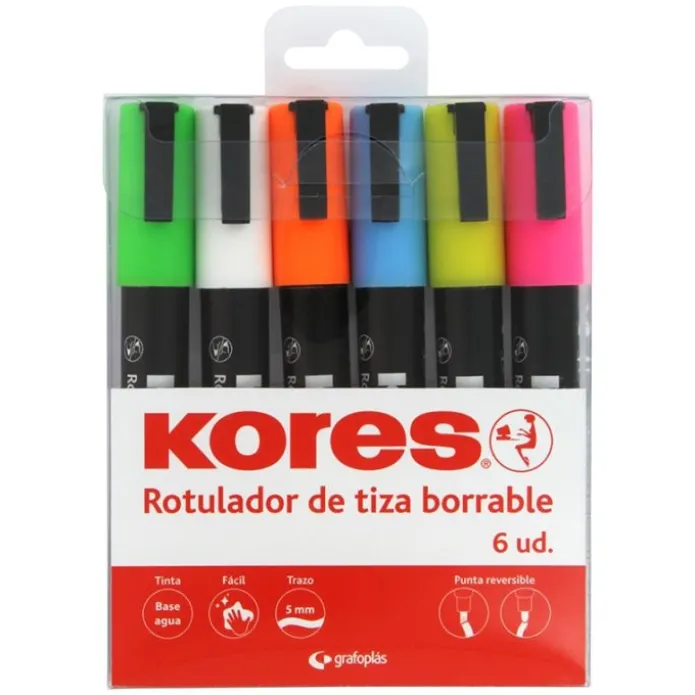 Rotuladores de tiza líquida borrable para mesas de luz (6) - Kores