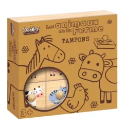 Sellos de madera animales granja y almohadilla tinta (9) - Crealign