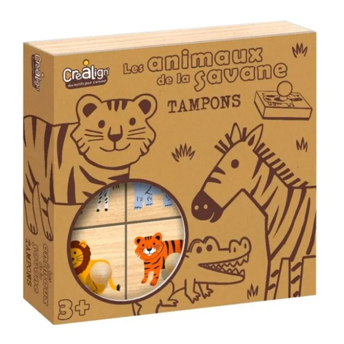 Sellos de madera animales selva y almohadilla tinta (9) - Crealign