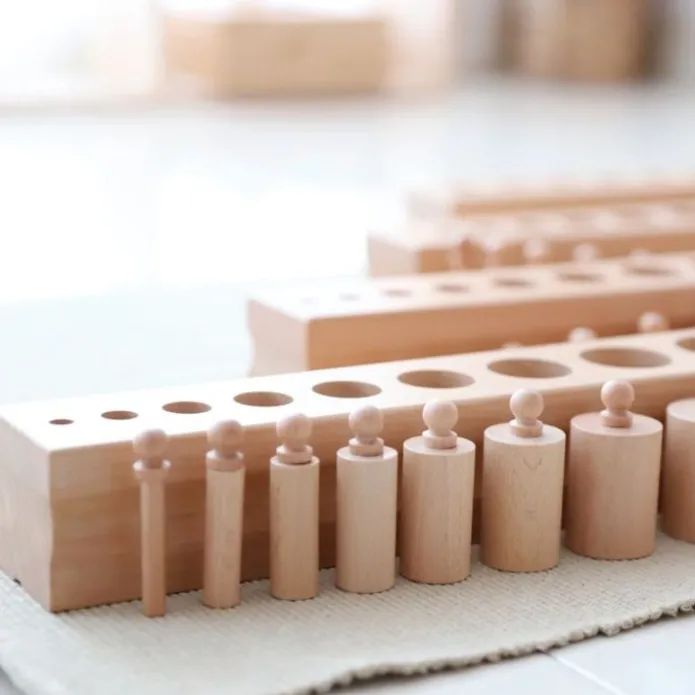 Set 40 cilindros con botón Premium madera de haya - Montessori