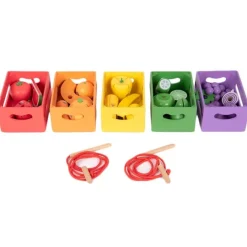 Set de 5 cajas con 20 frutas y verduras de madera para coser - TickiT