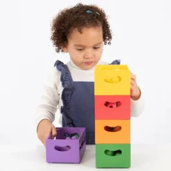 Set de 5 cajas con 20 frutas y verduras de madera para coser - TickiT