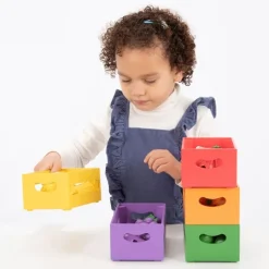 Set de 5 cajas con 20 frutas y verduras de madera para coser - TickiT