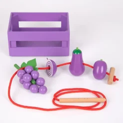 Set de 5 cajas con 20 frutas y verduras de madera para coser - TickiT