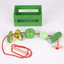 Set de 5 cajas con 20 frutas y verduras de madera para coser - TickiT