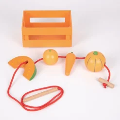 Set de 5 cajas con 20 frutas y verduras de madera para coser - TickiT