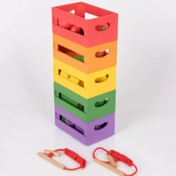 Set de 5 cajas con 20 frutas y verduras de madera para coser - TickiT