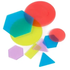 Set de 40 formas geométricas de colores translúcidos y tarjetas de actividades - Miniland