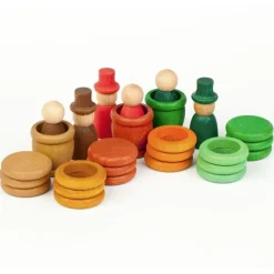 Set de muñecos Nins®, Magos, anillas y monedas de madera Aguamarina Otoño - Grapat