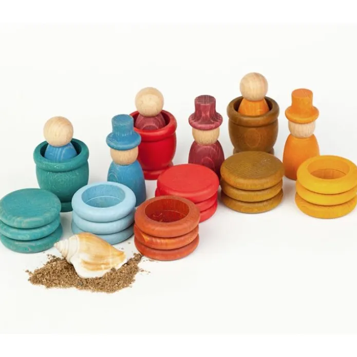 Set de muñecos Nins®, Magos, anillas y monedas de madera Aguamarina Verano - Grapat