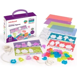 Set de 32 piezas de colores translúcidos para coser y enhebrar con actividades - Miniland