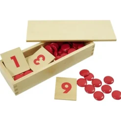 Set tarjetas numéricas y contadores de madera - Montessori