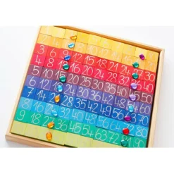 Tabla con fichas de madera para multiplicar y contar - Grimm's