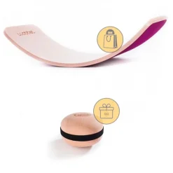 Tabla curva de madera de haya lacada transparente con fieltro fucsia Original - Wobbel + REGALO macaron