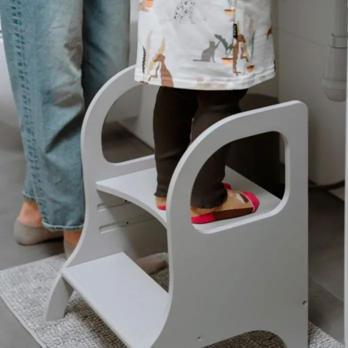 Taburete de aprendizaje de madera blanco con altura ajustable MIIMO - Ette Tete