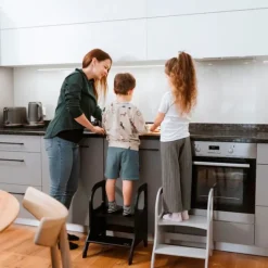 Taburete de aprendizaje de madera blanco con altura ajustable MIIMO - Ette Tete