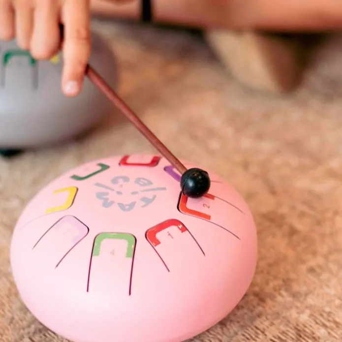 Tambor baby rosa pastel con 8 lengüetas metálicas - Tambú